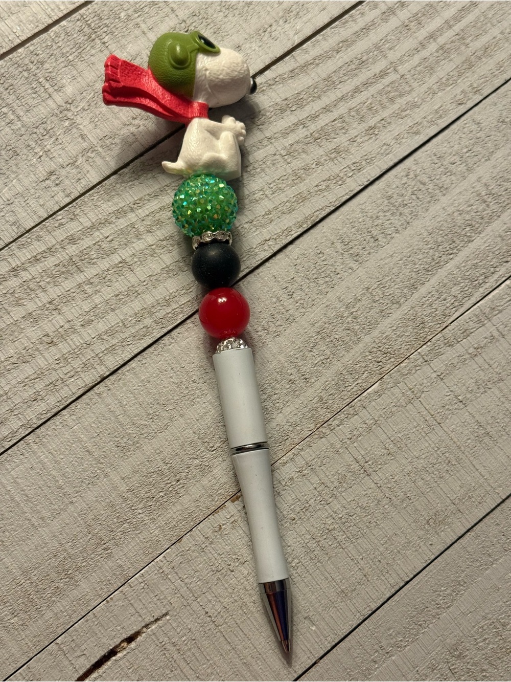 Whimsical Beaded Charm Pen - Red, Green, Black, White